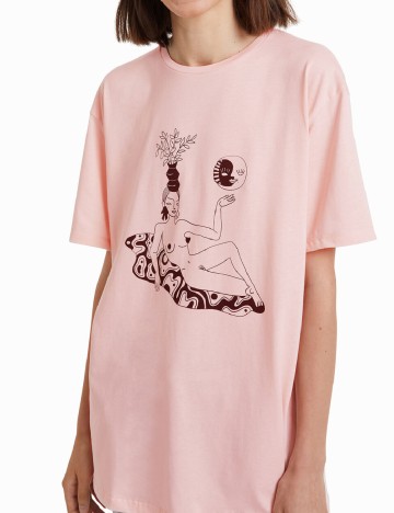 Tricou Oversize Desigual, roz