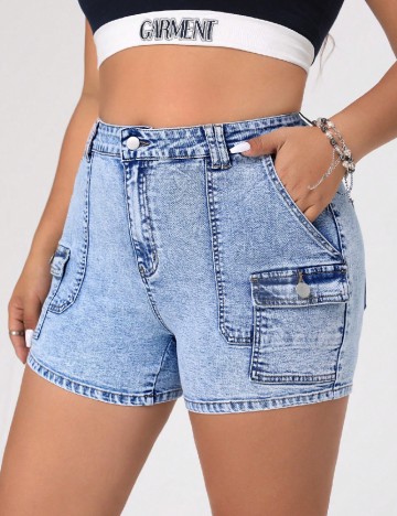 Pantaloni scurti SHEIN CURVE, albastru