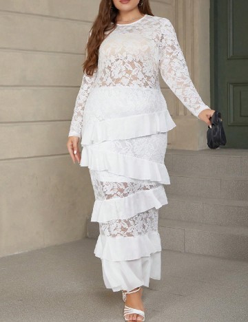 Rochie lunga Eilly Bazar Plus Size, alb