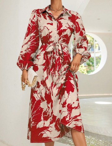 Rochie medie SHEIN, rosu/crem