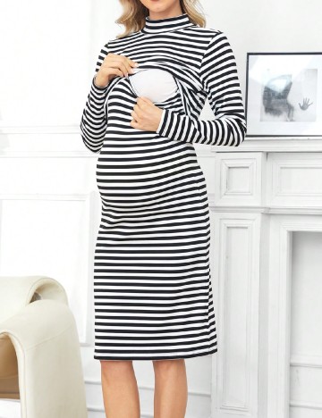 Rochie medie SHEIN Maternity, alb/negru