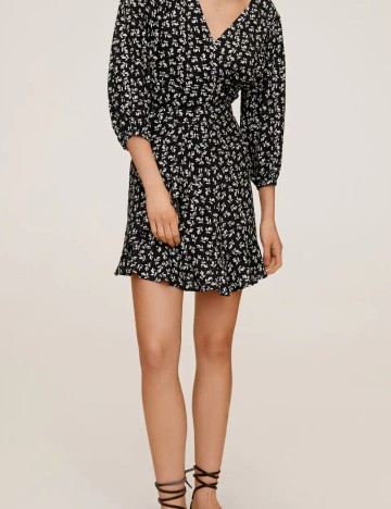Fusta Mango, negru floral, L