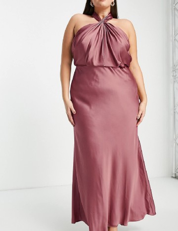 Rochie lunga ASOS Curve, roz pudra inchis