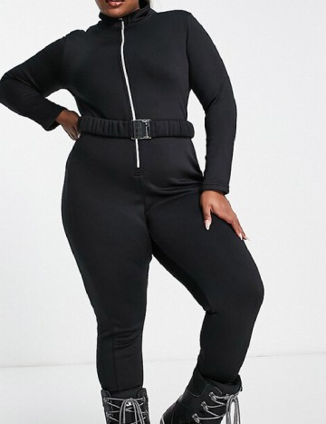 Salopeta de ski Threadbare Plus Size, negru