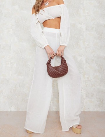 Pantaloni PrettyLittleThing, alb