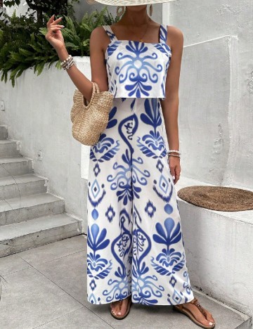 Salopeta SHEIN CURVE, alb/albastru