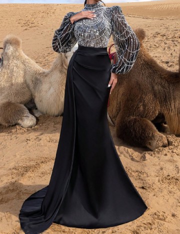 Rochie lunga Faeriesty, negru/argintiu