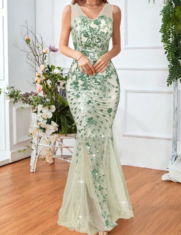 Rochie lunga SHEIN, crem/verde