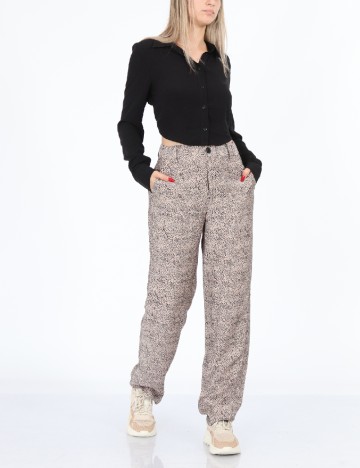 Pantaloni Cream, roz/negru