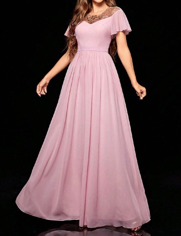 Rochie lunga Mgiacy, roz pudra