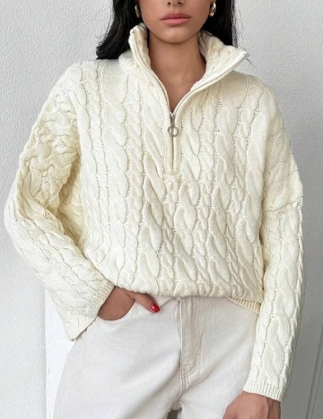 Pulover Oversize SHEIN, ecru