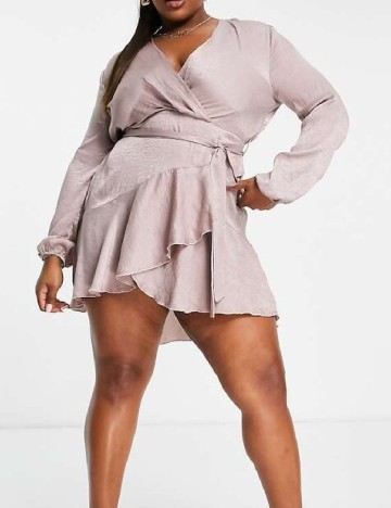 Rochie scurta First Distraction Plus Size, roz pudra