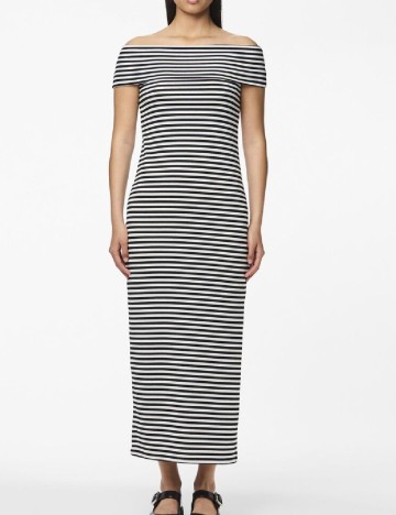 Rochie lunga Pieces, alb/negru