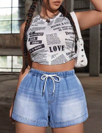 Pantaloni scurti SHEIN CURVE, albastru denim