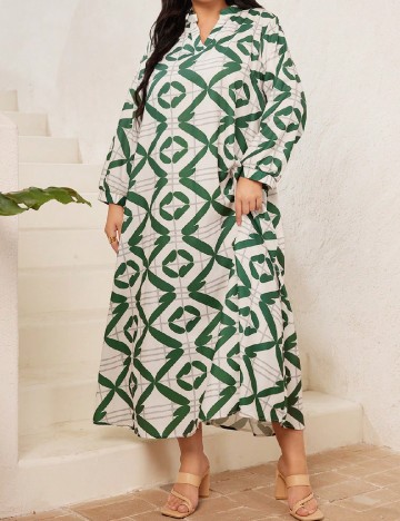 Rochie lunga SHEIN CURVE, crem/verde