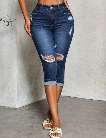 Pantaloni trei sferturi SHEIN, albastru