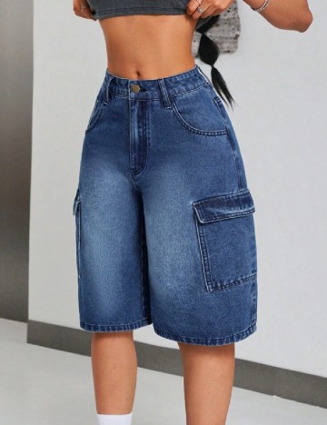 Pantaloni scurti SHEIN, albastru denim