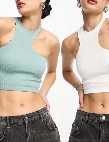 Set topuri 2 bucati Bershka, alb/turcoaz