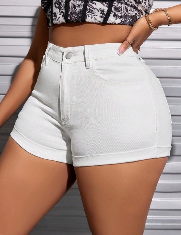 Pantaloni scurti SHEIN CURVE, alb