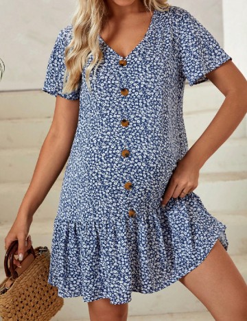 Rochie scurta SHEIN Maternity, alb/albastru