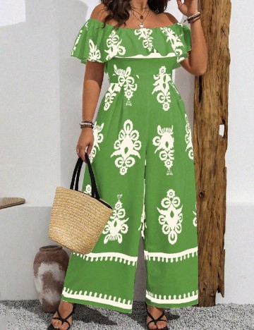 Salopeta SHEIN CURVE, verde/alb