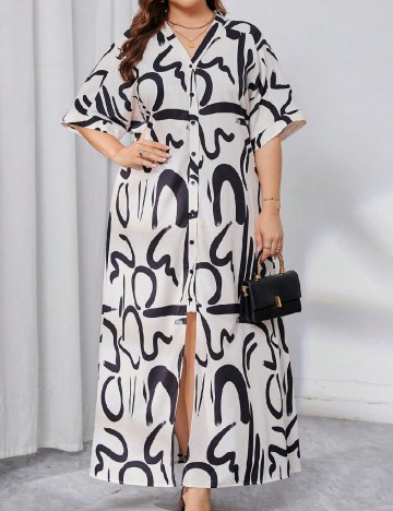 Rochie lunga SHEIN CURVE, crem/negru