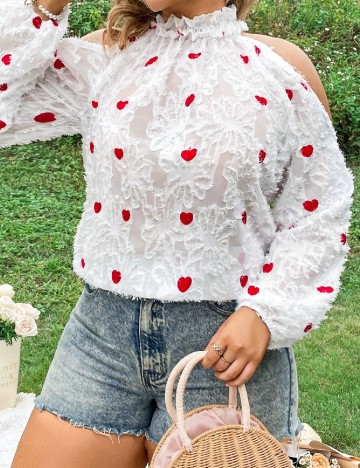 Bluza SHEIN CURVE, alb/rosu