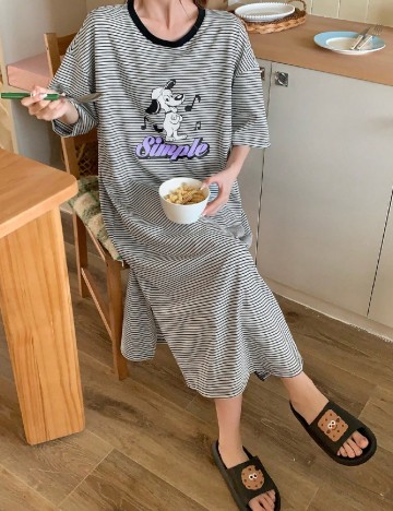 Rochie de noapte SHEIN, alb/negru