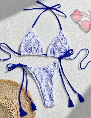 Costum de baie SHEIN, alb/albastru