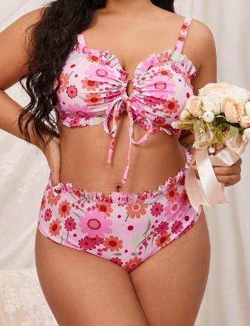 Costum de baie SHEIN CURVE, roz