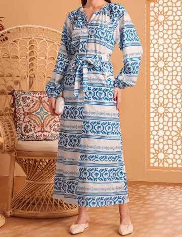 Rochie lunga SHEIN, alb/albastru