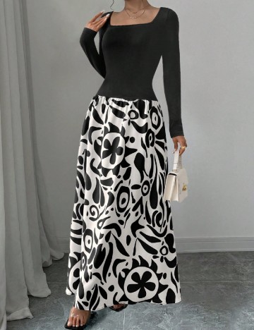 Rochie lunga SHEIN, negru/alb