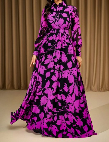 Rochie lunga Love&Lemonade, mov/negru