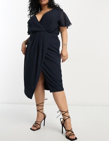 Rochie scurta TFNC London Plus Size, bleumarin