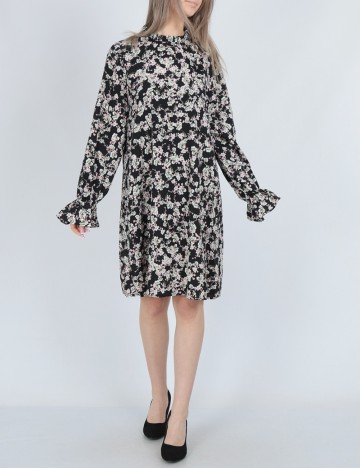 Rochie scurta Vila, negru floral