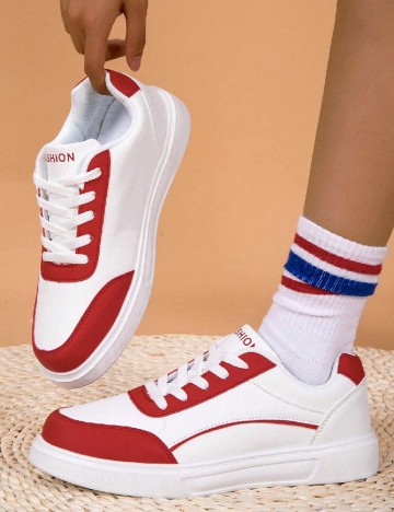 Adidasi SHEIN, alb/rosu