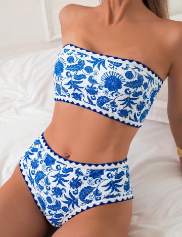 Costum de baie SHEIN, alb/albastru