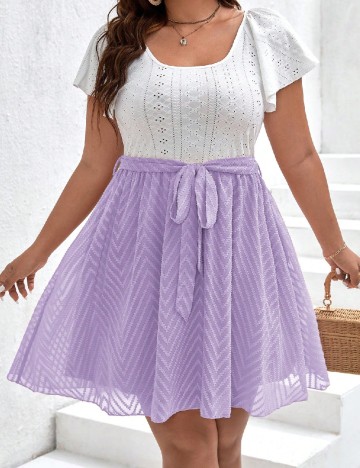 Rochie scurta SHEIN CURVE, alb/mov