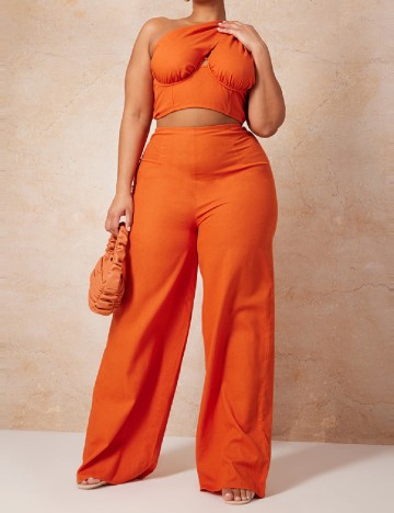 Pantaloni PrettyLittleThing Plus Size, portocaliu