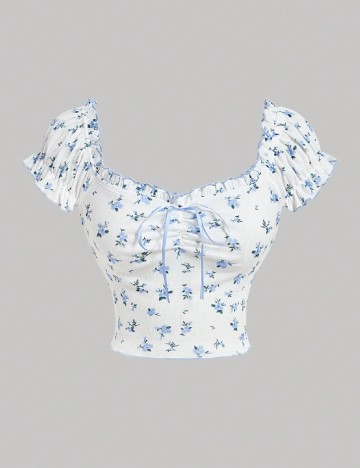 Top SHEIN, alb/albastru