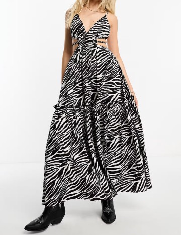 Rochie lunga Miss Selfridge, negru/alb