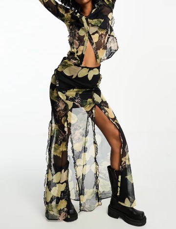 Fusta ASOS, negru/verde