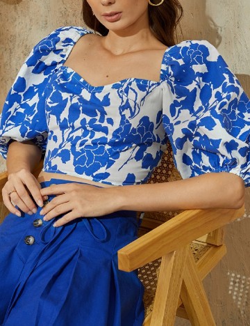 Top SHEIN, alb/albastru