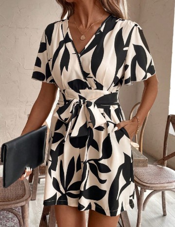 Salopeta SHEIN, crem/negru