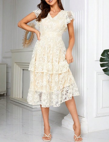 Rochie medie Ticosa, crem