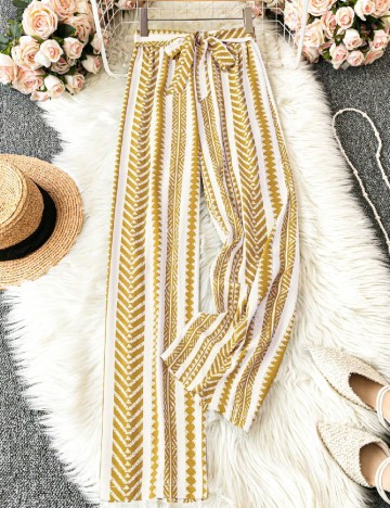 Pantaloni SHEIN, galben/alb