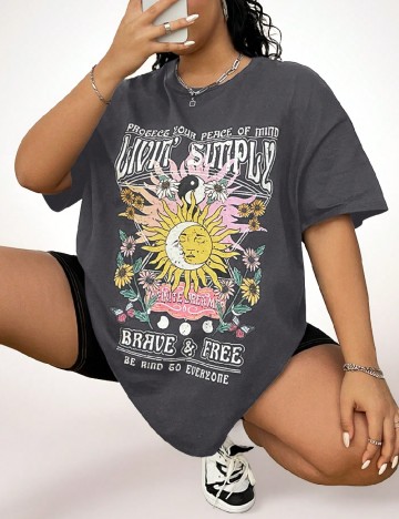 Tricou Oversize SHEIN CURVE, gri inchis