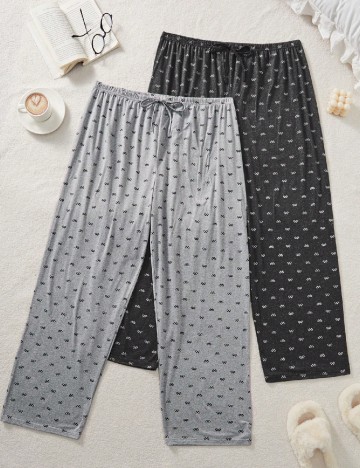 Set pantaloni de pijama 2 perechi SHEIN CURVE, gri