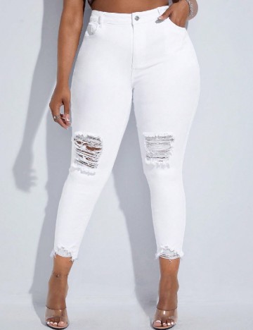 Blugi SHEIN CURVE, alb