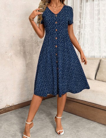 Rochie medie SHEIN, albastru/alb